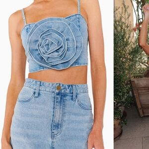 Show Me Your Mumu Floral Denim Top NWT